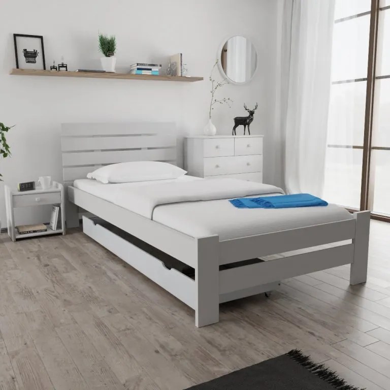 AKCIA Posteľ PARIS zvýšená 90 x 200 cm, biela II.akosť Rošt: Bez roštu, Matrac: Bez matraca