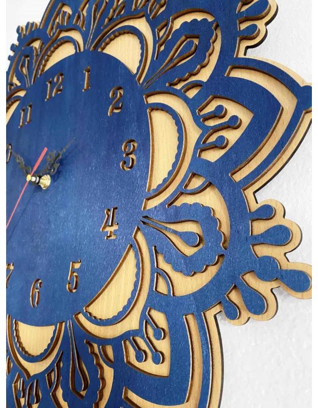 Sentop - Drevené hodiny  na stenu - model: buk / modrá farba ÚSVIT PR0375