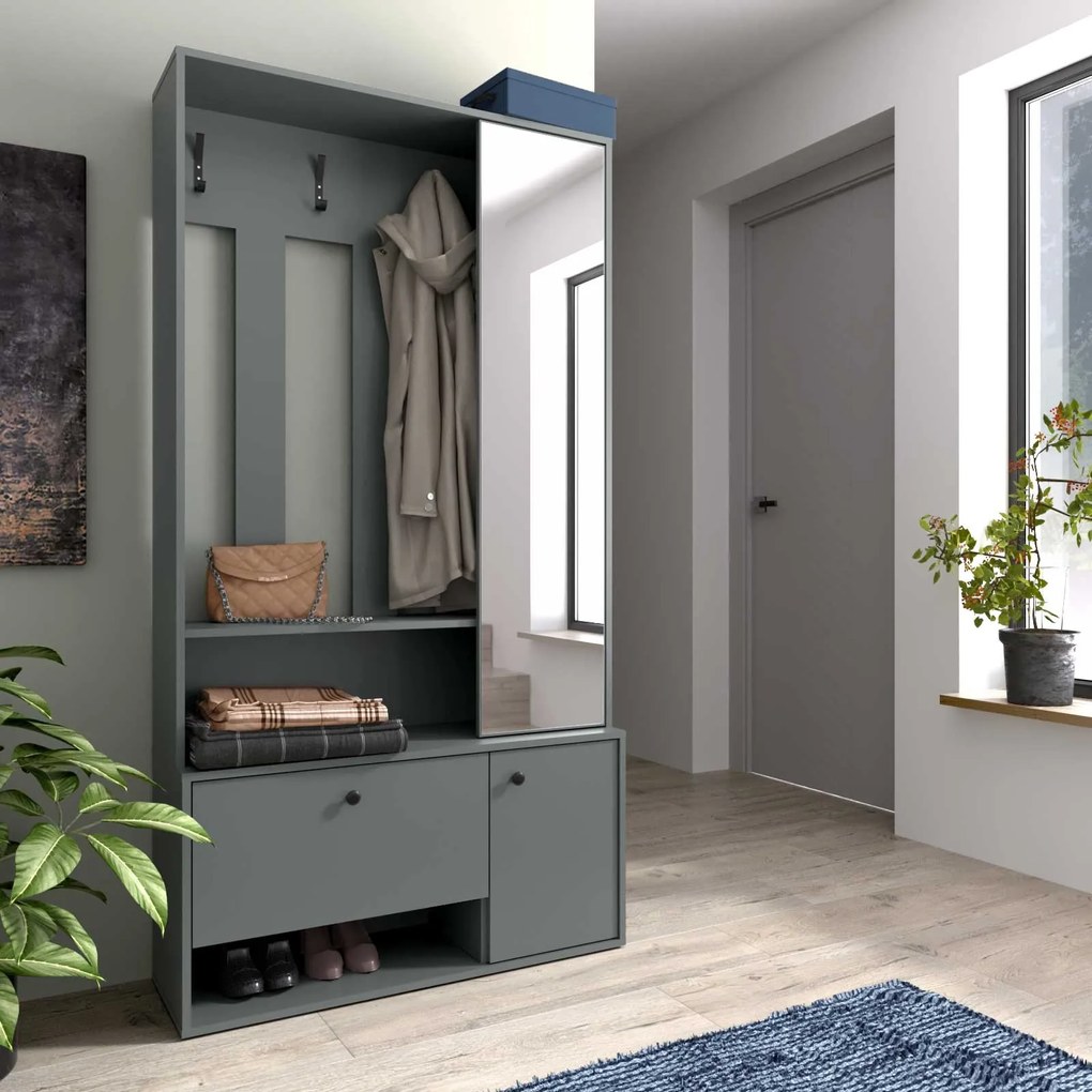 Předsíňová stěna se zrcadlem Spot grafitově šedá