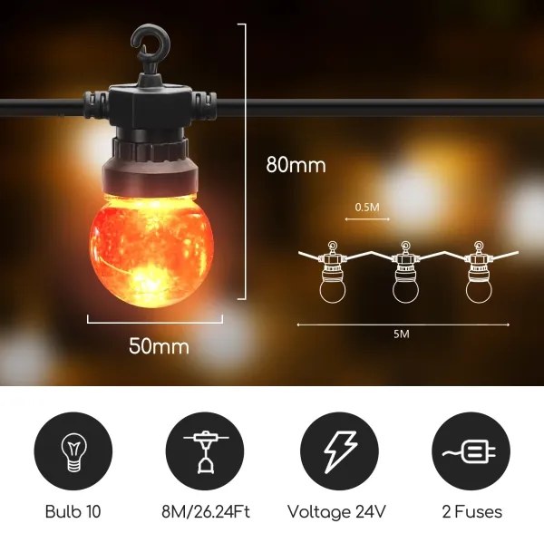 Aigostar - LED Vonkajšia dekoračná reťaz 10xLED/8m IP44 teplá biela