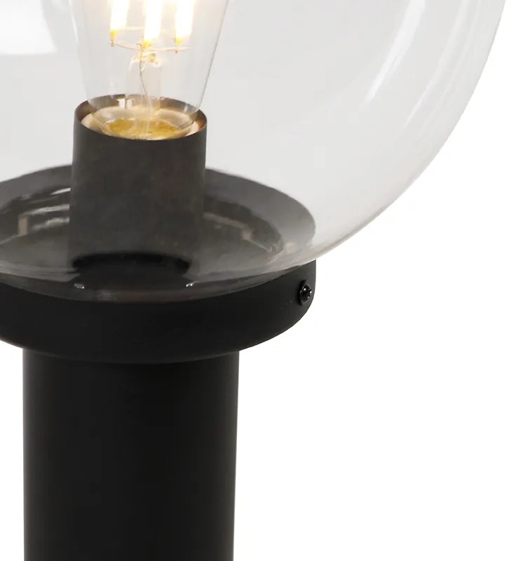 Vonkajšia stojaca lampa čierna s priehľadnou guľou 50 cm IP44 - Sfera