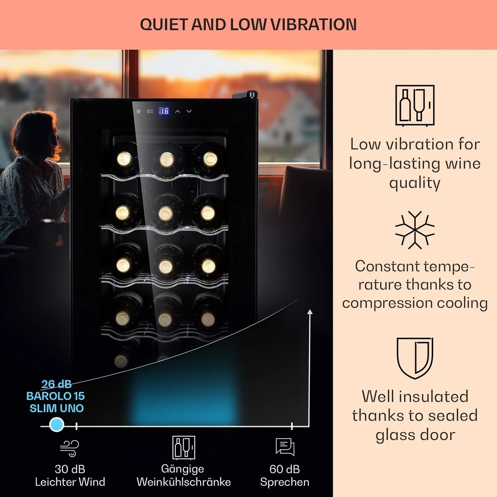 Klarstein Barolo 15 Uno, vinotéka, 48 l, 15 fliaš, 11-18°C, 1 zóna