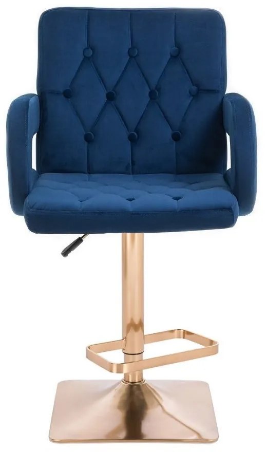 LuxuryForm DESIGN Barová stolička BOSTON VELUR na zlatej hranatej podstave - modrá