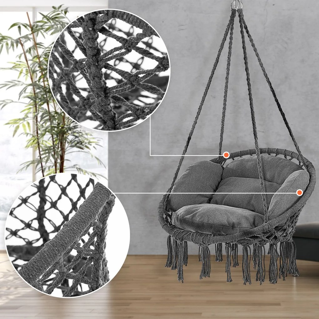 Detex Závesné kreslo BOHO s vankúšmi, Ø61cm, antracitová