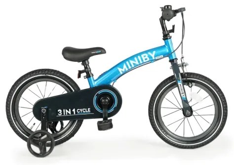 QPlay - Detský bicykel 14" MINIBY 3v1 modrá