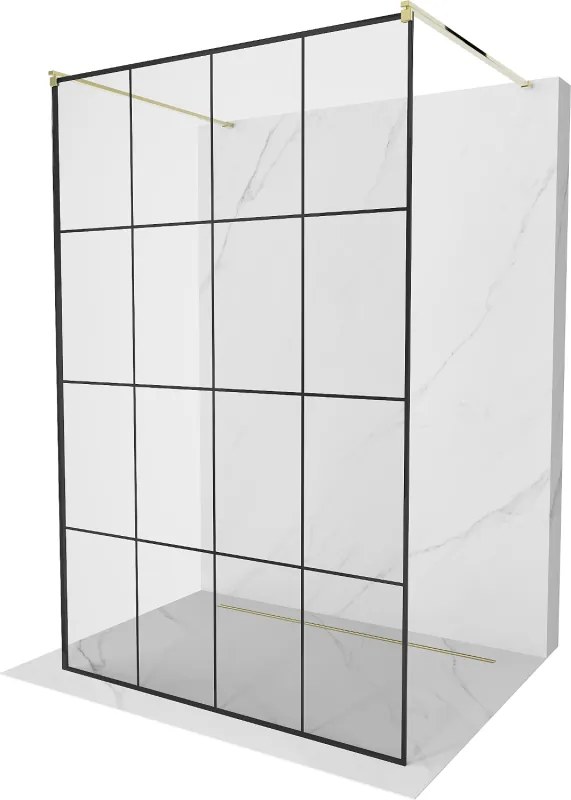 Mexen Kioto sprchová stěna volně stojící 160 x 200 cm, černý vzor 8 mm, zlatá - 800-160-002-50-77