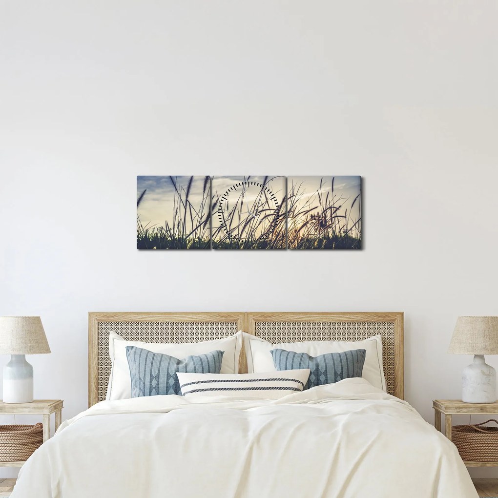 Obraz lúčnych kvetov (s hodinami) (90x30 cm)