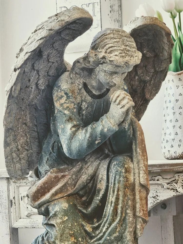 Béžovo-zelená keramická dekorácia socha anjela Angel Baroque - 41*45*65 cm