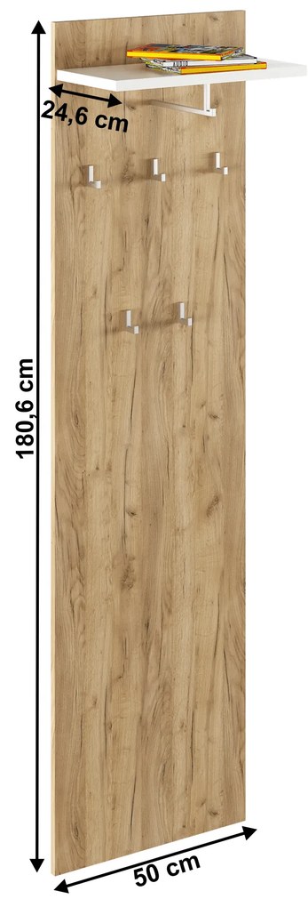 Vešiakový panel, dub artisan/biela, RIOMA TYP 19