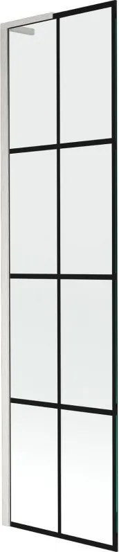 Mexen Next L, 1-krídlová vaňová zástena 50 x 150 cm, 6mm číre sklo-čierny vzor, 6mm číre sklo, profil brúsená oceľ, 895-050-000-03-77-97