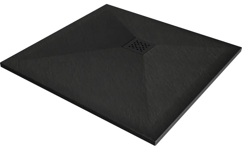 Mexen Stone+, štvorcová vanička z minerálneho kompozitu 90 x 90 cm, čierna, čierna krytka, 44709090-B