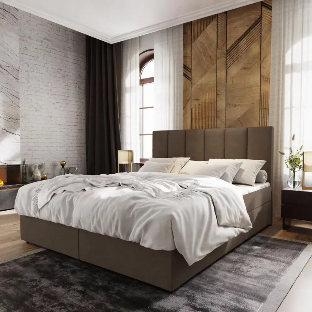 Čalúnená posteľ boxspring MERALIS 180x200 cm hnedá Matrac: Matrace Bonell pružinová