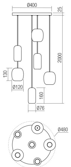 Redo 01-3482 - Luster na lanku BOOM 6xGU10/10W/230V pr. 48 cm čierna/zelená/hnedá
