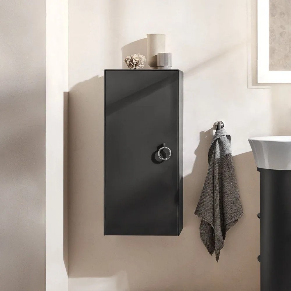 DURAVIT White Tulip závesná nízka skrinka, 1 dvierka, pánty vľavo, 400 x 240 x 880 mm, dub prírodný masív/grafit vysoký lesk, WT1323LH5H1