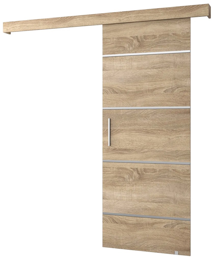Posuvné dvere 90 cm Sharlene IV (dub sonoma + dub sonoma + strieborná). Akcia -23%. Vlastná spoľahlivá doprava až k Vám domov. 1043773
