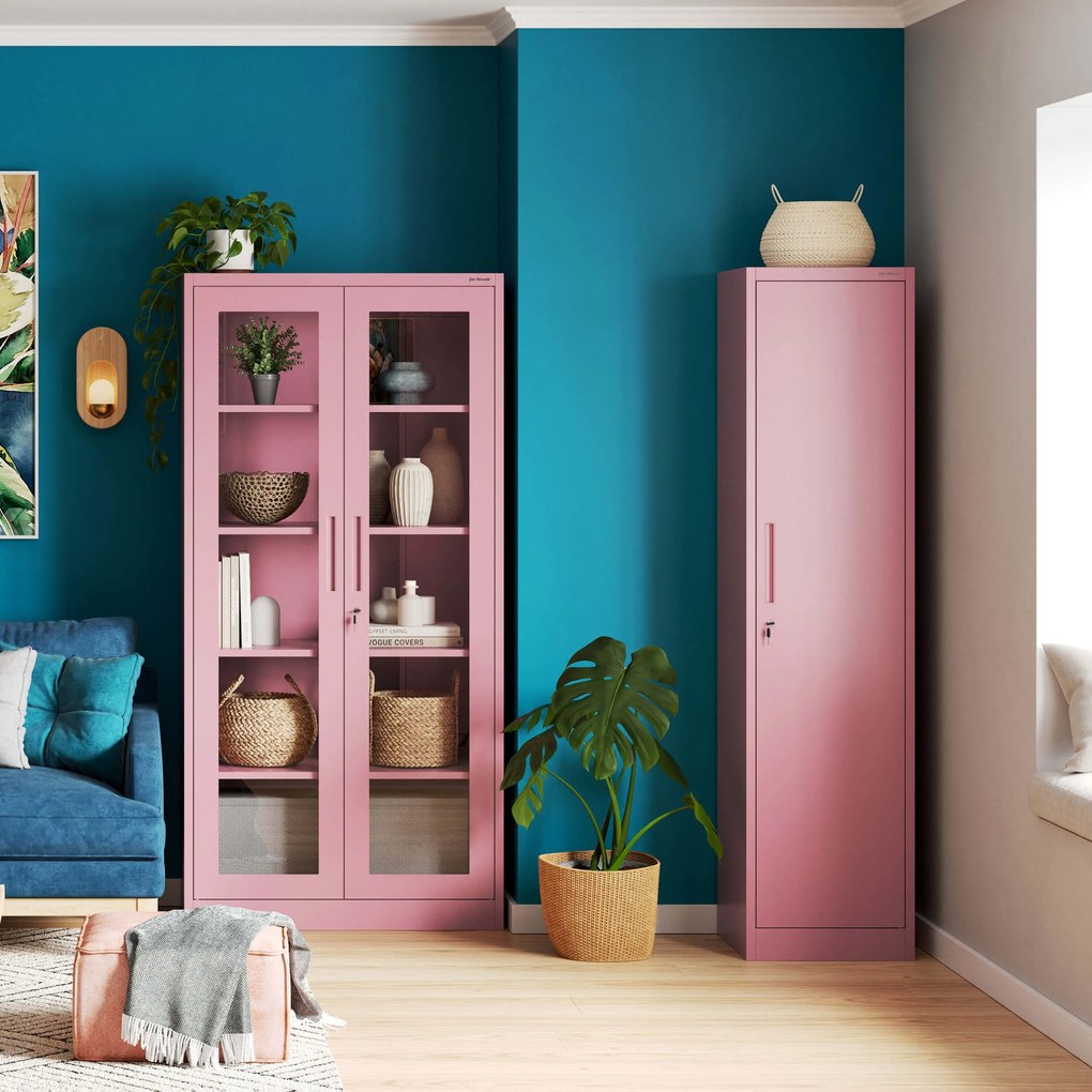 Kovová kancelárska skriňa na dokumenty, vysoká, pudrová ružová, 450x1850x400 mm: ALEX Fresh Style