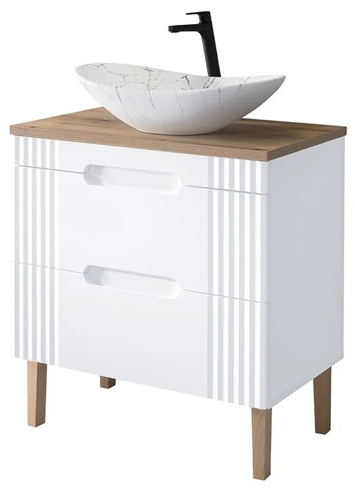 Umývadlová skrinka Fiji s doskou a umývadlom 80 cm biela/dub coast evoke