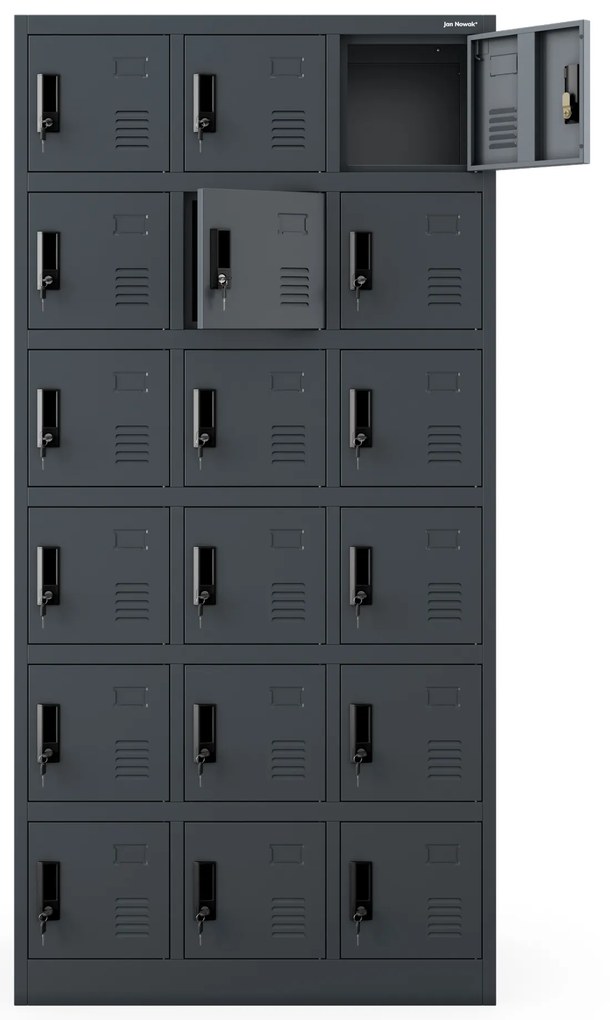 Sociálna skrinka s priehradkami KAROL, 900 x 1850 x 400 mm, antracitová