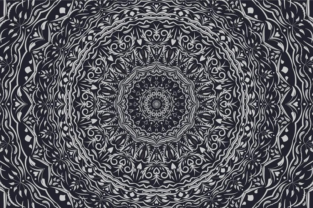 Samolepiaca tapeta Mandala vo vintage štýle v čiernobielom