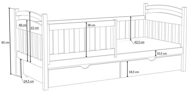 Detská posteľ z masívu borovice KORNÉLIA so šuplíkmi - 200x90 cm - PRÍRODNÁ BOROVICA