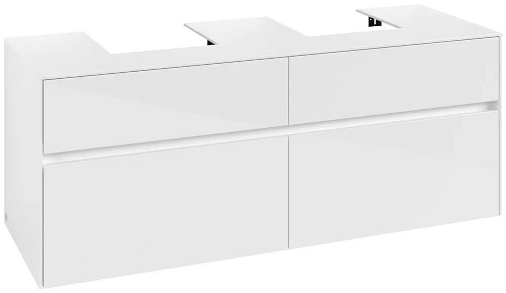 VILLEROY &amp; BOCH Collaro závesná skrinka pod dve umývadlá na dosku, 4 zásuvky, 1400 x 500 x 548 mm, Glossy White, C10300DH