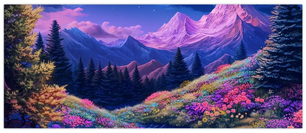 Obraz - Fialová krajina pri úplnku (120x50 cm)