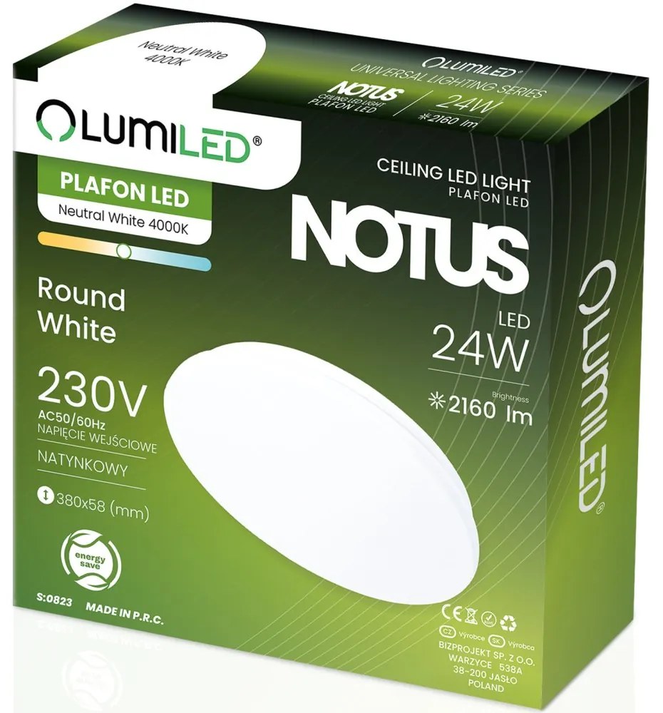 LED stropné svietidlo NOTUS 24W Round 38 cm LUMILED