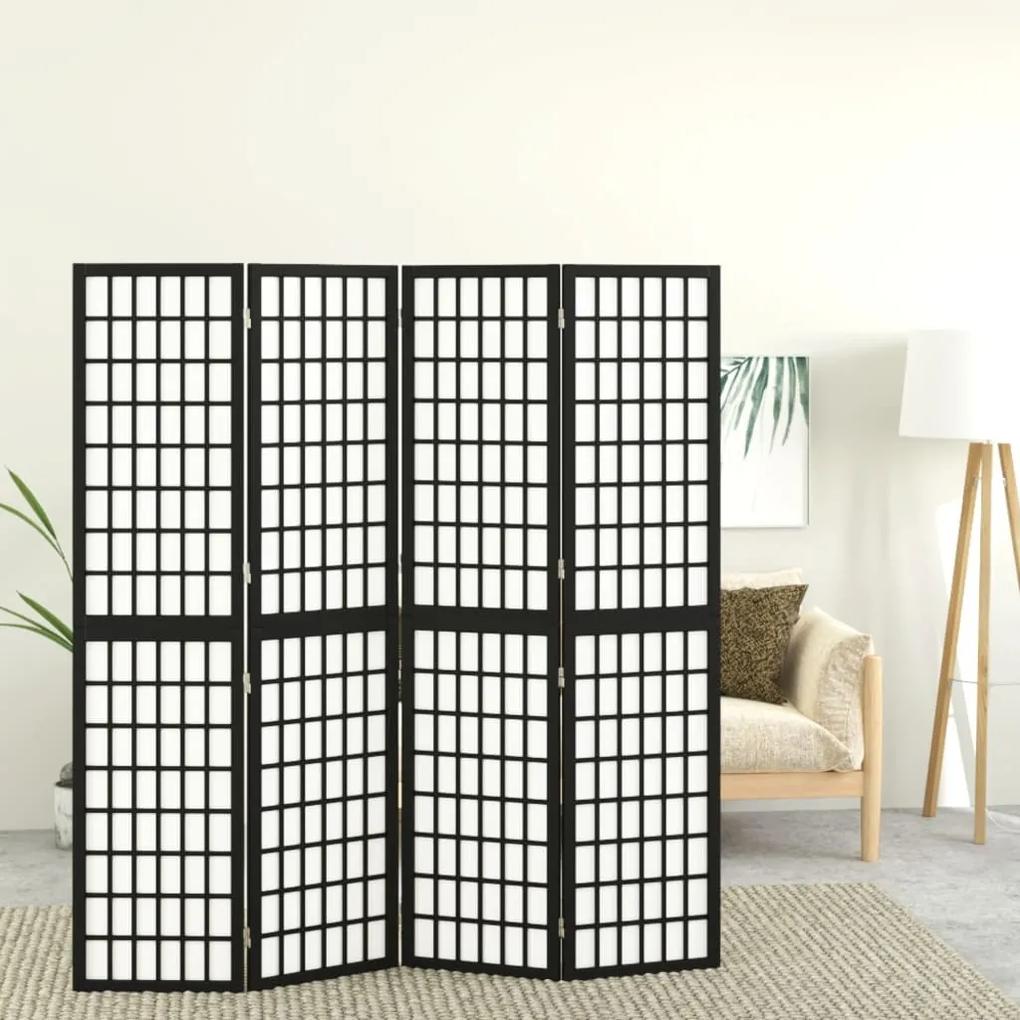 Skladací paraván so 4 panelmi japonský štýl 160x170 cm čierny 352080