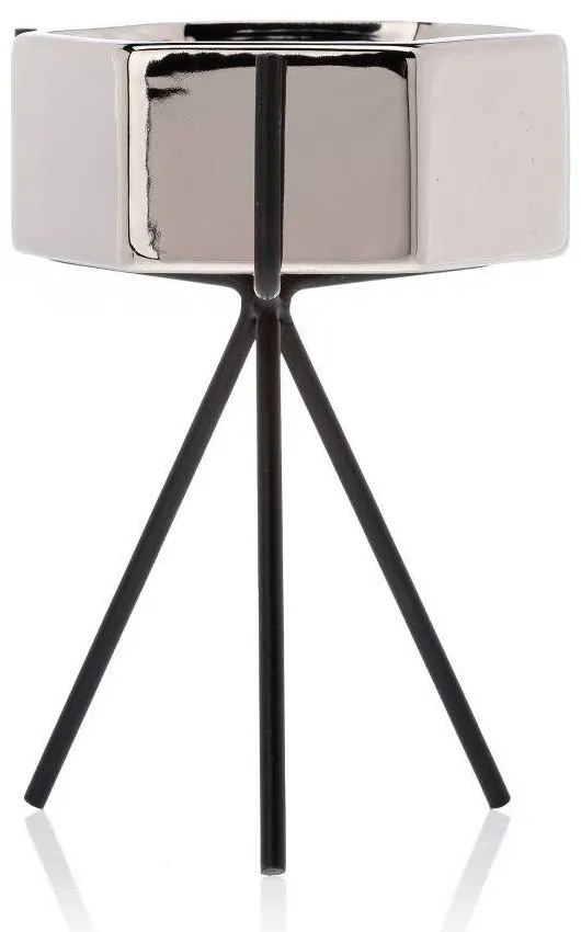 KERAMICKÝ KVETINÁČ SO STOJANOM SASHI 16X9,5 CM STRIEBORNÁ