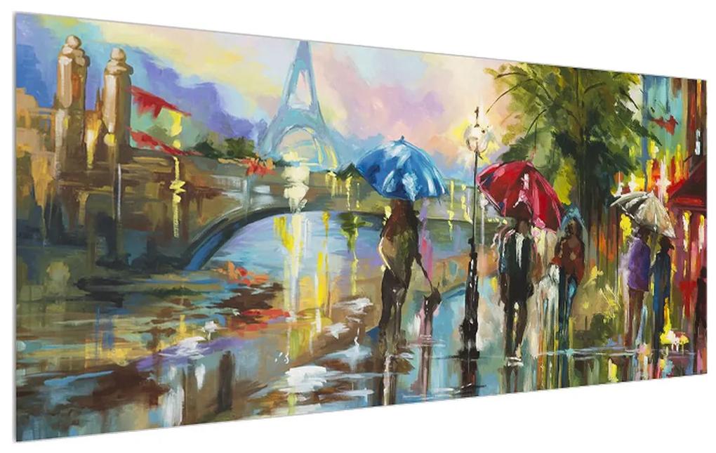 Obraz daždivého počasia a Eiffelovej veže (120x50 cm)