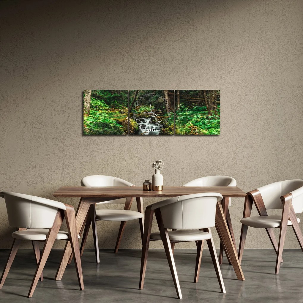 Obraz potoka v lese (s hodinami) (90x30 cm)
