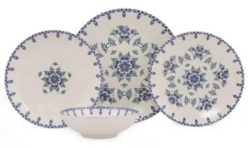 24-dielna jedálenská súprava biela/modrá/porcelán