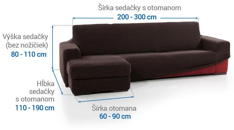 Super strečové poťahy NIAGARA čokoládová sedačka s otomanom vľavo (š. 200 - 300 cm)