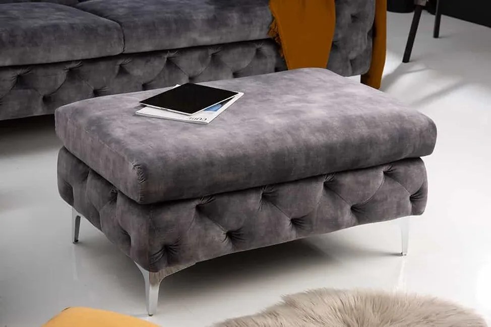 Dizajnový taburet na sedenie Barock Style šedá zamat 90cm