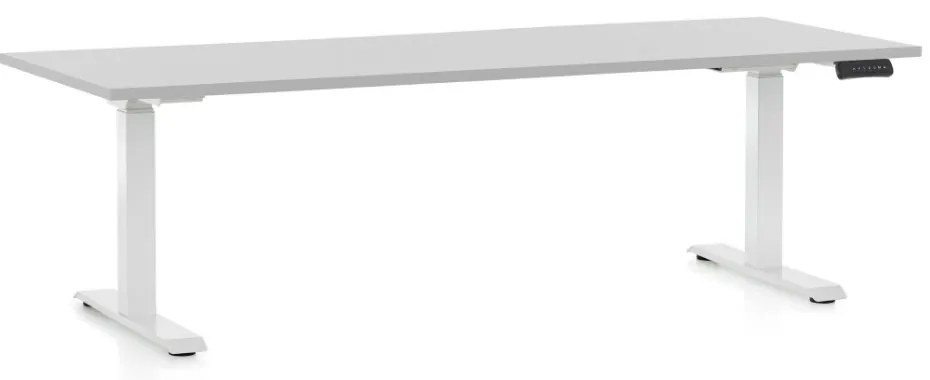 Výškovo nastaviteľný stôl OfficeTech C, 200 x 80 cm, biela podnož, svetlo sivá