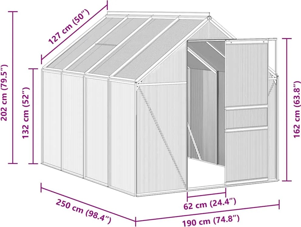 Multidom Skleník s podkladovým rámom, antracitový, hliník 4,75 m²