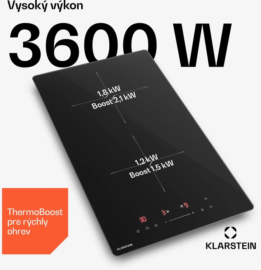 Klarstein PowerGlide indukčná varná doska | Moderná, kompaktná a výkonná | 2 varné zóny | 3500 W | 30 cm