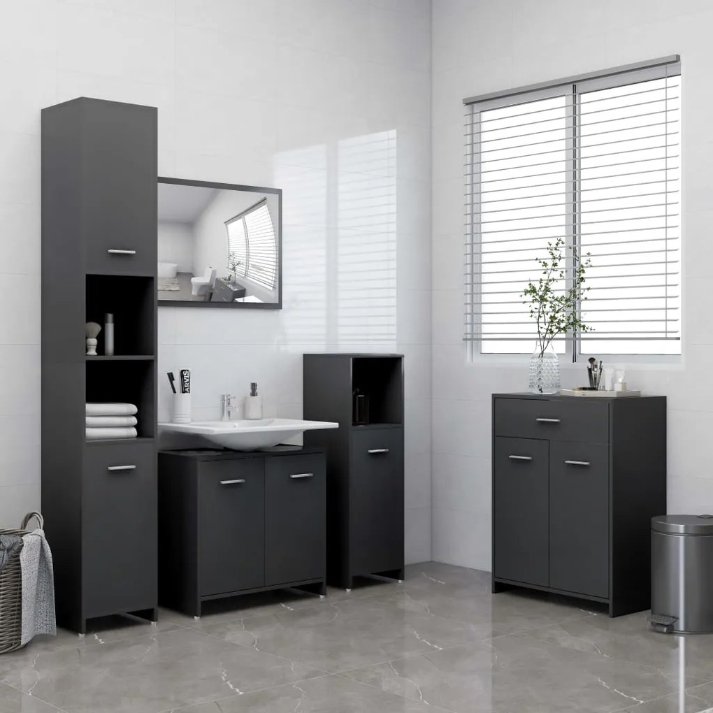 vidaXL 4-dielna súprava kúpeľňového nábytku sivá