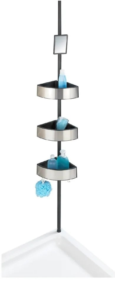 Teleskopická rohová polica do sprchy Wenko Prea Silver/Black, 27 × 20 cm