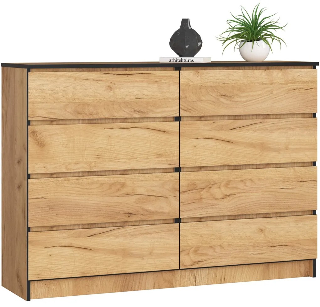 Komoda Kuba 140 cm 8 zásuviek dub craft zlatý