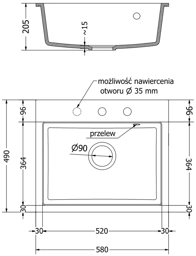 Mexen Oscar, 1-komorový granitový drez 580x490x205 mm, biela, 6519581000-20-B