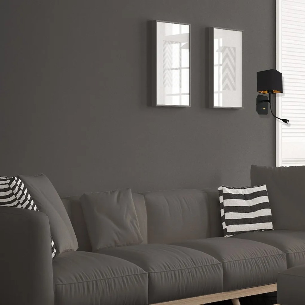 EUlight Nástenné svietidlo Napoli, 1x čierne textilné tienidlo + 1xLED 1w, b/g