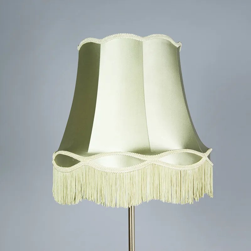Retro stojaca lampa mosadz s tienidlom Granny zelená 45 cm - Kaso