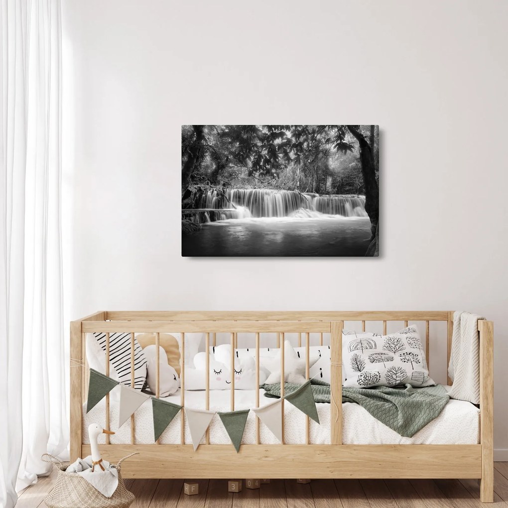 Obraz - Čiernobiely vodopád (90x60 cm)