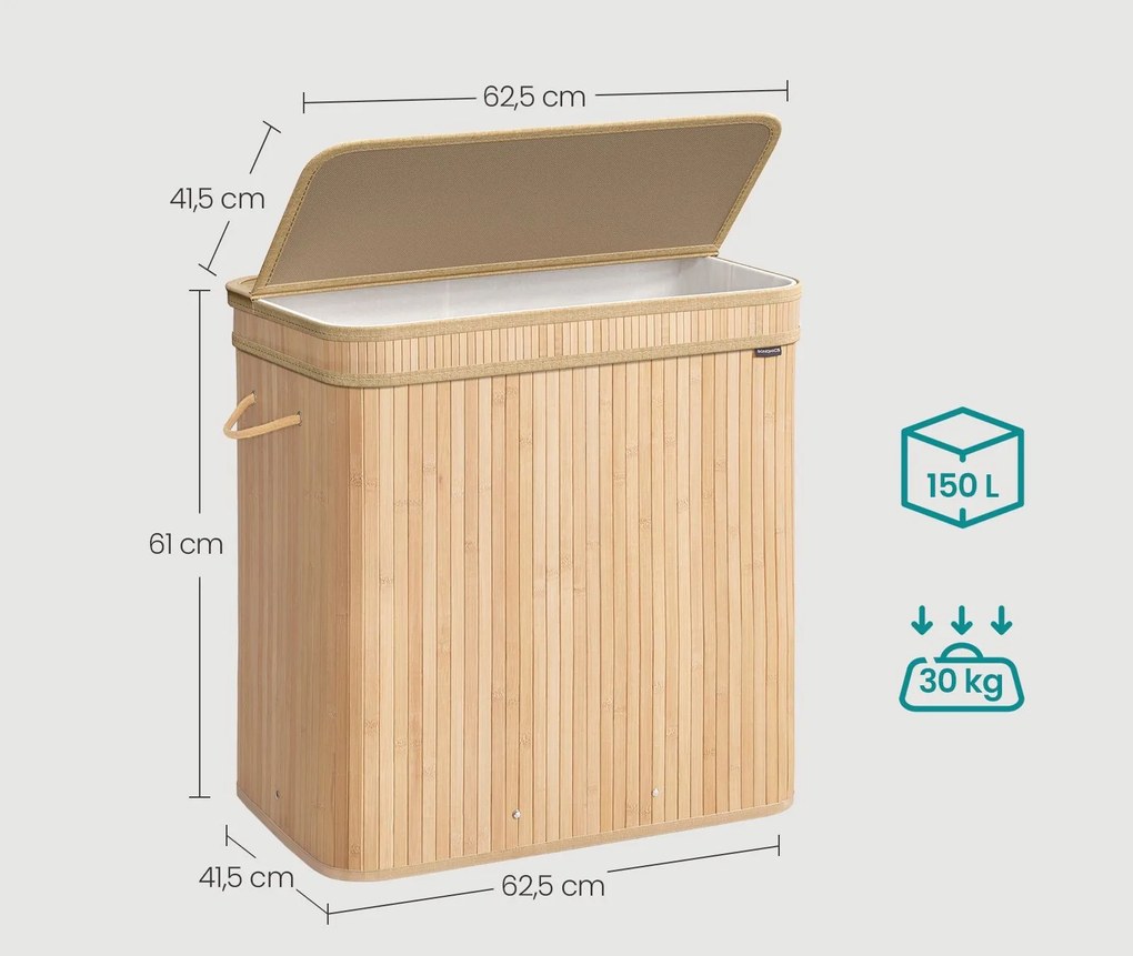 Bambusový kôš na bielizeň Bron 150 l béžový