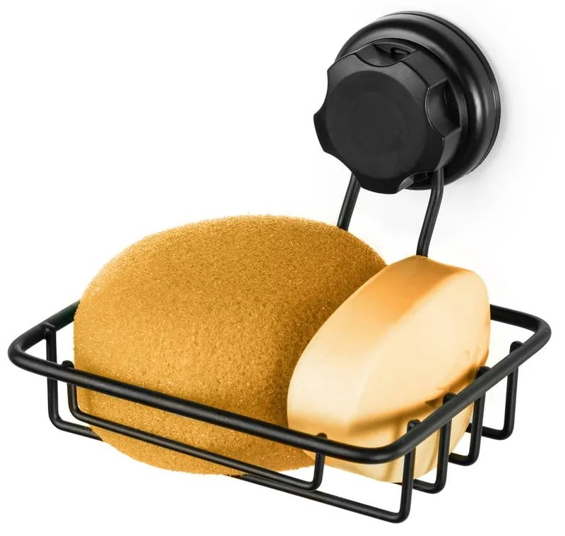 Čierny samodržiaci nástenný držiak na mydlo Compactor Bestlock Black Soap &amp; Sponge Holder