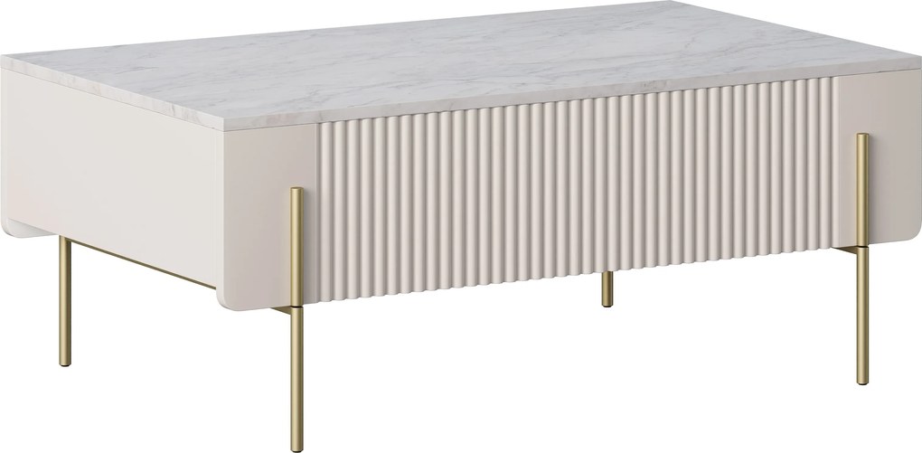 Konferenčný stolík so zásuvkami Malmi 100 cm - kašmír / crema bianca / zlaté nožičky