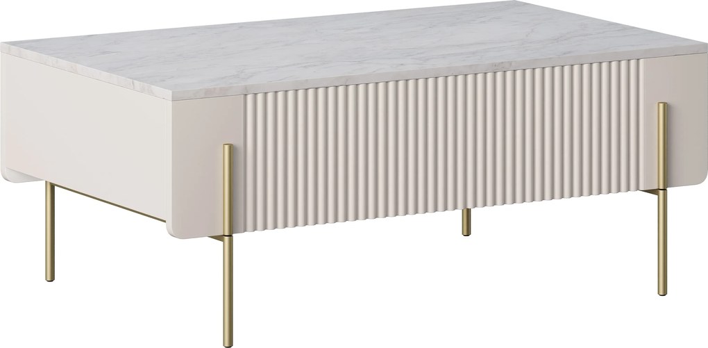 Kávový stolík Malmi 100 cm so zásuvkami - kasmír / krémová biela / zlaté nohy