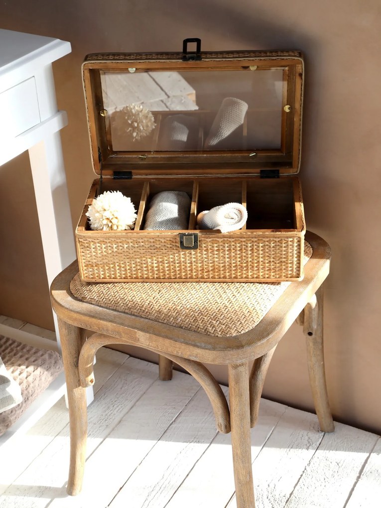 Prírodná ratanová stolička Old French stool - 42*42*46 cm