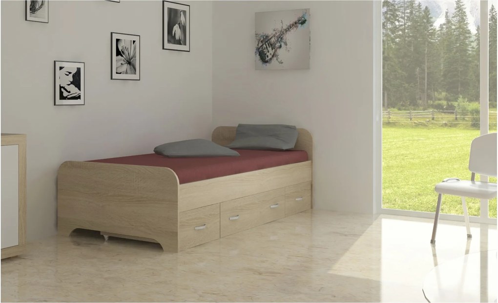 Sconto Posteľ TEREZA dub sonoma, 90x200 cm